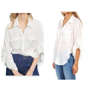 Misa Los Angeles White Maryn Bell Flutter Sleeves Blouse - Size L